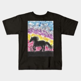 Horse  colorful sky Kids T-Shirt